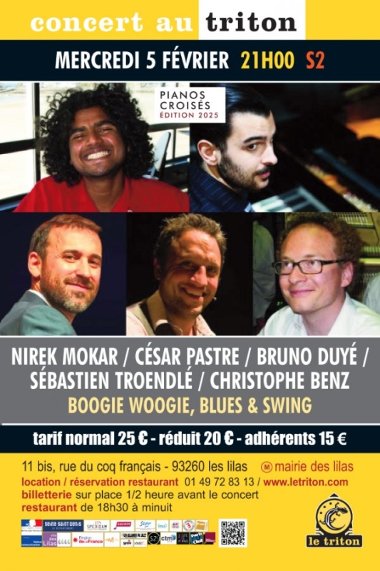 CONCERT DE BOOGIE WOOGIE LE 5 FÉVRIER 2025 AU TRITON AVEC 5 PIANISTES